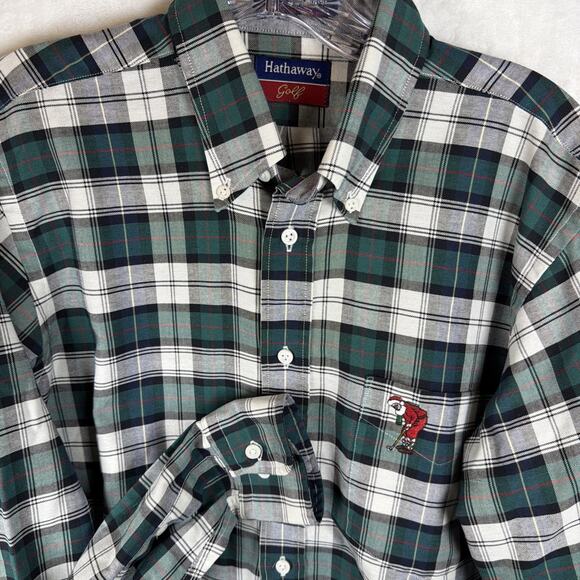 Vintage Hathaway Golf Golfing Santa Claus Oxford Button Shirt Men Sz 15.5 34/35 - Picture 1 of 6